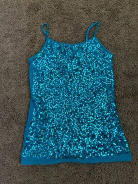Justice Girls Cami Sequin Blue Top Sz 14